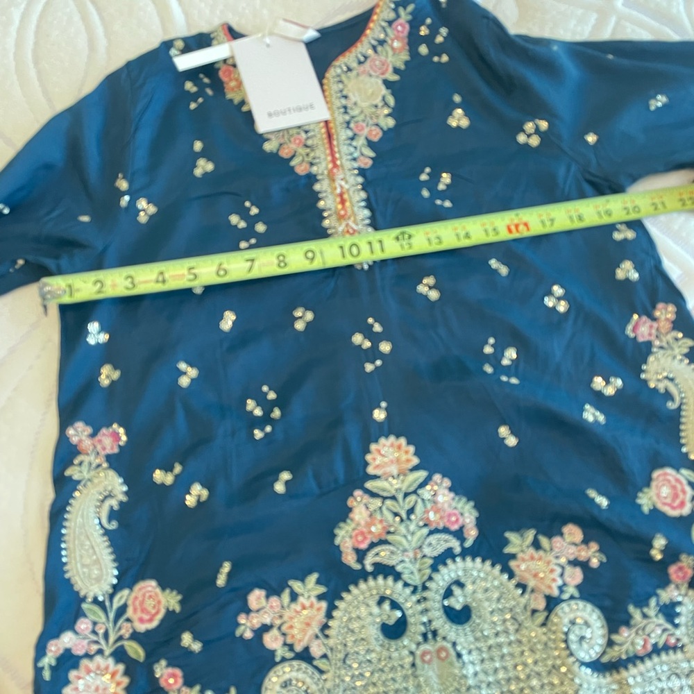 Embroidered Navy Top with Cream Sharara Skirt - Picture 10 of 12